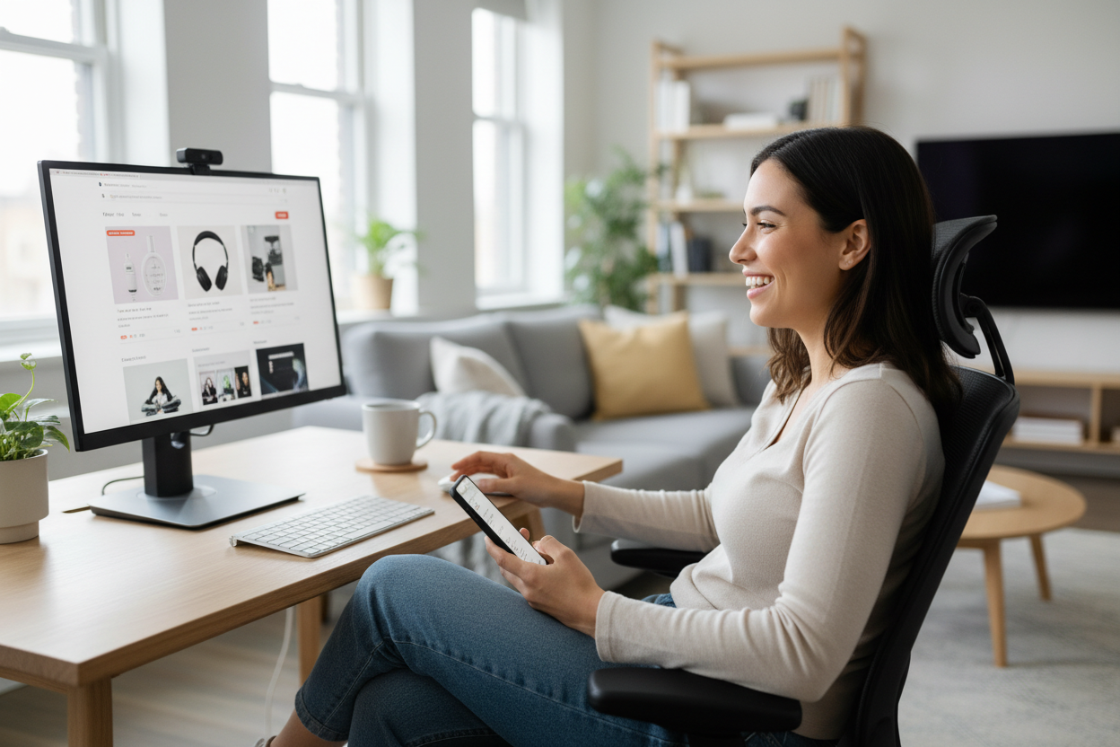Persona satisfecha encontrando productos online